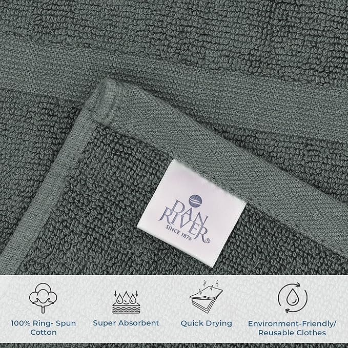 DAN RIVER Classic Bath Mat - Gray, 100% Ring Spun Cotton, Pack of 2, 21x34 inches, 800 GSM, Non-Slip, Absorbent, Quick Drying, Machine Washable Bathroom Floor Mats for Shower, Kitchen & Bath