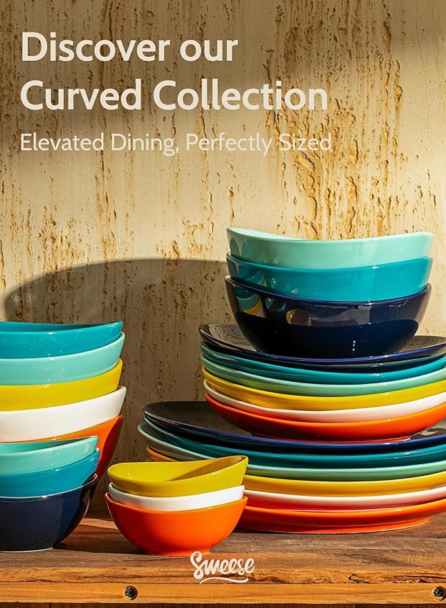 Sweese porcelain bowls 18 oz set of 6 - versatile for soup, cereal, fruit, rice - microwave dishwasher safe, oven proof vibrant mixed colors