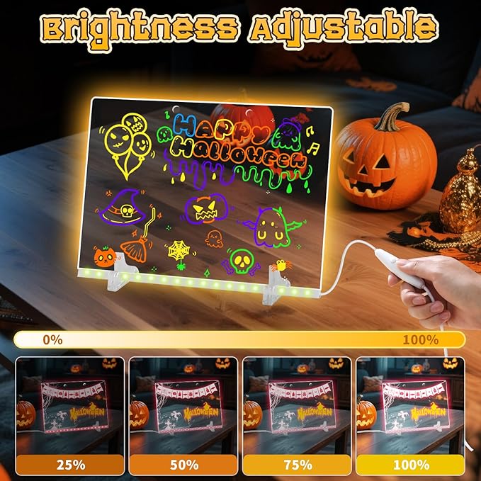 Lumiboard Led Drawing Board with 7 Colors,14"X10" Acrylic Dry Erase Board with Light, Include Adapter, Hanging Chain, Led Drawing Board for Kids with Stand,Birthday and Halloween Gifts for Kids