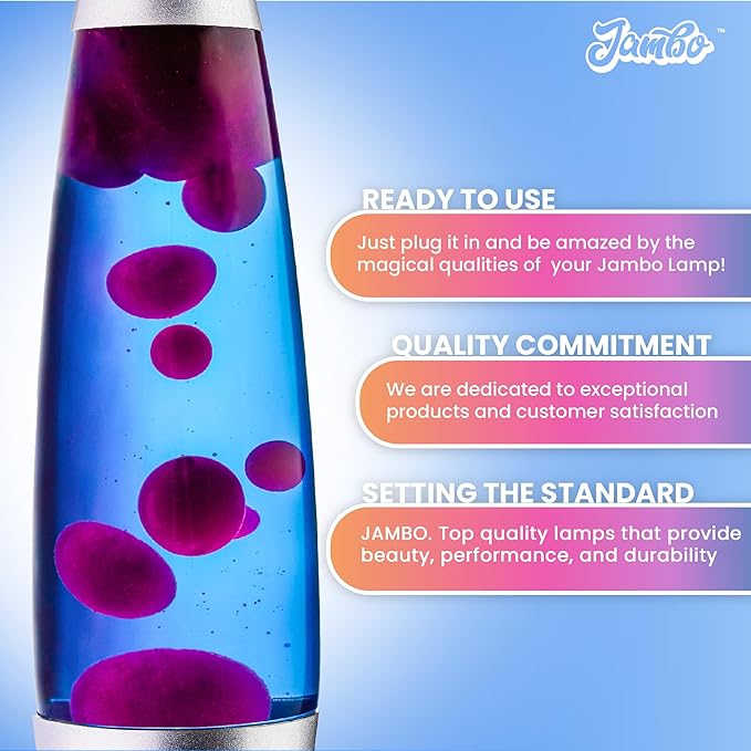 JAMBO 16" Beautiful Liquid Lamp- Blue with Purple Wax, Relaxing Magma Light, Night Light Nightlight, Home Decor Living Room Office Bedroom Lamp for Adults Teens Kids