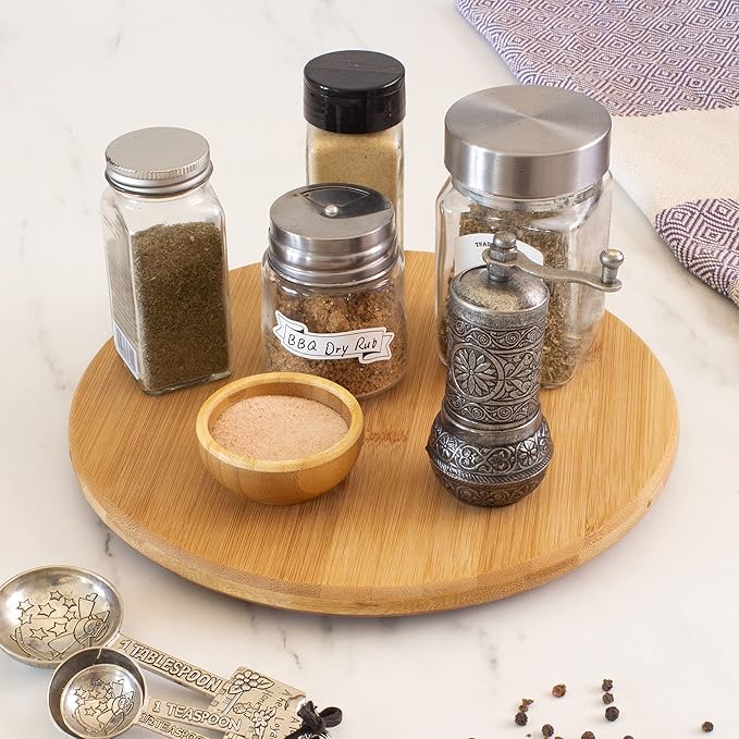 Lazy Susan Organizer for Cabinet, Pantry or Tabletop – 10" Bamboo Turntable for Kitchen, Counter or Spice Rack Storage