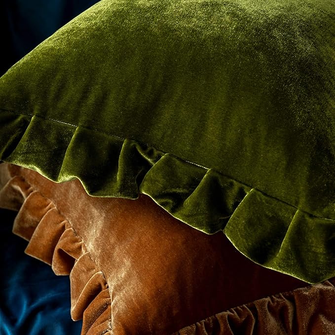 Velvet Throw Pillow Cover Soft Decorative Luxurious Solid Square Cushion Case for Sofa Couch Bedroom Farmhouse,Pack of 2, 18 x 18 Inches, Olive Green