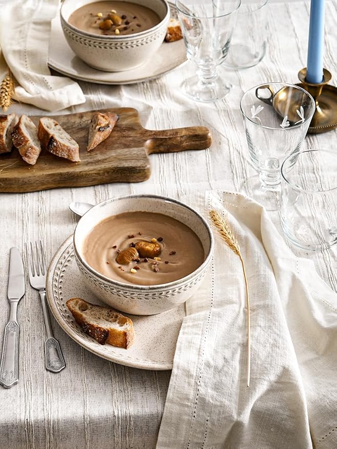Dinnerware Sets for 4, 12 Piece Ceramic Dish Set with Plates and Bowls | Oven/Dishwasher/Microwave Safe | Ideal for Housewarming | Reactive Beige (10" Plate+8" Dish+27oz Bowl)