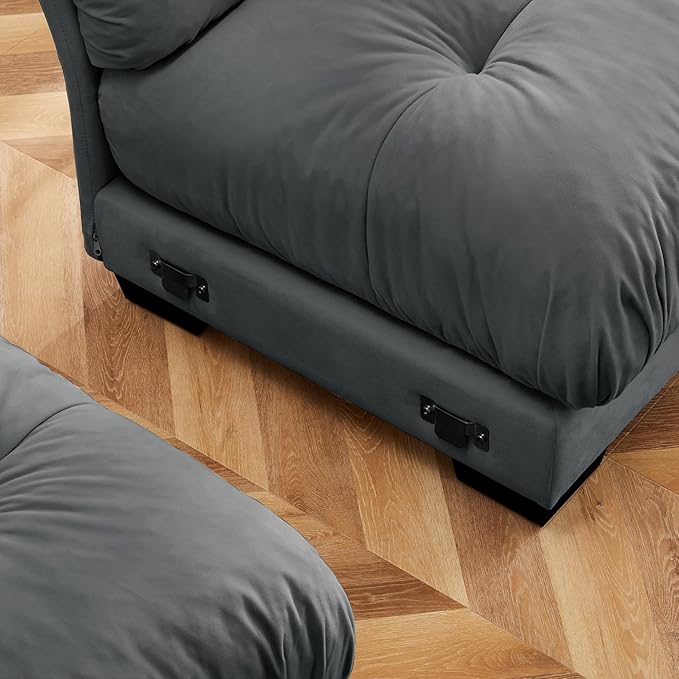 Ball & Cast 93.7" Oversized Modular Sectional Sofa 2-Seater Cloud Couch with Waist Pillows and Throw Pillows,Velvet Loveseat w/Bolstered Armrests,for Living Room,Home Theater,Apartment,Velvet,Grey