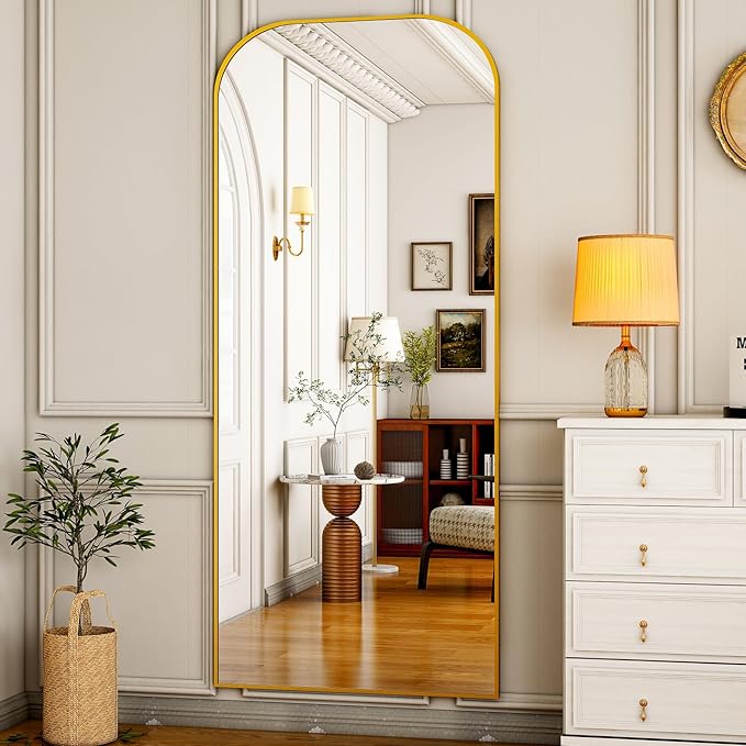 HARRITPURE 28"x71" Full Length Mirror Floor Mirrors Freestanding Hanging or Leaning Large Mirrors Full Body Mirror with Stand for Cloakroom, Bedroom, Living Room, Gold