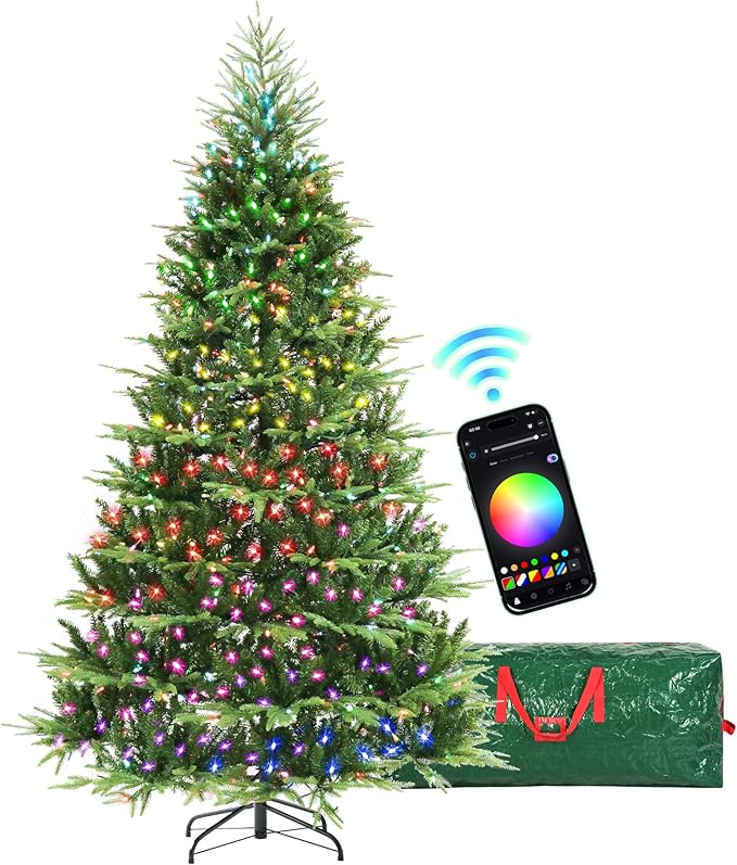 HOLLO STAR 9 ft Prelit Christmas Tree with 1200 LED Lights, App Control, Aspen Artificial Christmas Tree, Multi-Color RGBW Lights, 4432 PE & PVC Branch Tips, for Home, Party