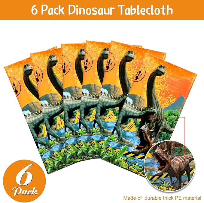 Tiamon 6 Pcs Dinosaur Tablecloth Dinosaur Party Table Covers Plastic Tablecloth for Kids Adults Birthday Party Picnic Supplies 54 x 108 Inch (Yellow)