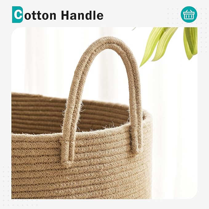 Cotton Laundry Hamper, 72L - Woven Collapsible Basket - Jute Brown