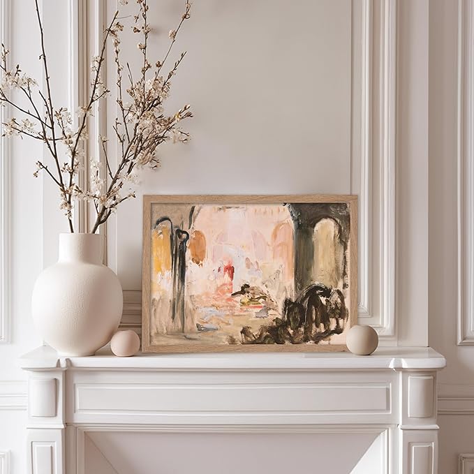 Poster Master Vintage Abstract Poster - Retro City Landscape Painting Print - City Art - Moody Art - Modern Farmhouse Art - Aesthetic Art - Great Living Room or Office Decor, 11x14 Beige Framed