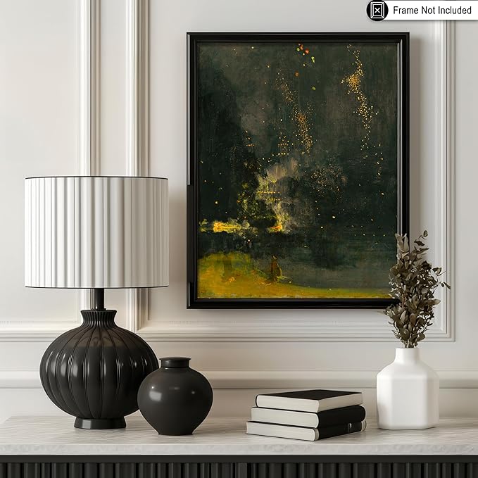 Poster Master Vintage Nocturne in Black and Gold Painting Poster - Retro The Falling Rocket Print - Abstract Art - Moody Art - Landscape Art - Office or Living Room Decor - 8x10 UNFRAMED Wall Art
