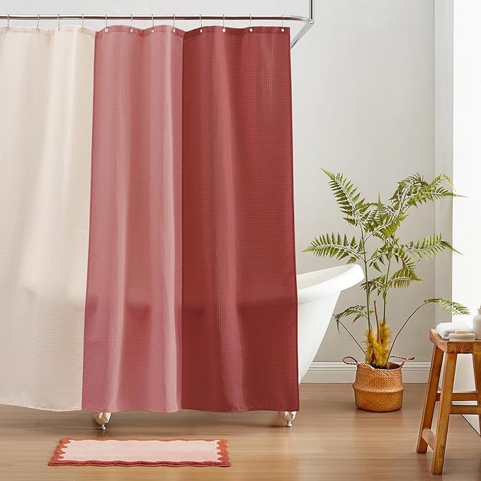MONDAY MOOSE Bath Mat with Scalloped Wavy Ripple Design, Microfiber Absorbent Non Slip Tufted Rug for Floor, Shower or Kitchen (20x32 inch, Blush)