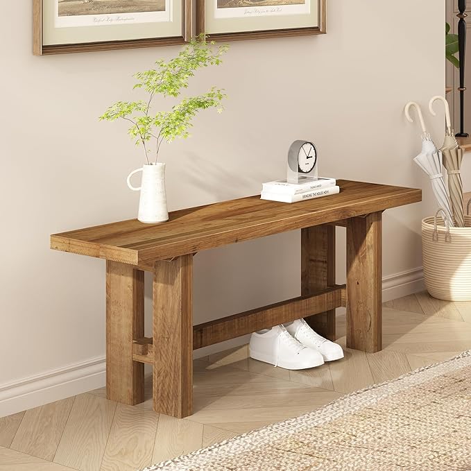 Reclaimed Solid Wood Bench, 43.3" Farmhouse Entryway Bench for Hallway, Kitchen, Dining, Bedroom, Narrow Indoor Bench with Rustic Charm