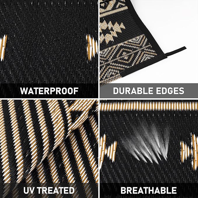 HiiARug Outdoor Rug for Patios 6'x9' Outdoor Plastic Straw Rug Waterproof Patio Porch Rug Reversible RV Mat Outdoor Area Rugs for Outdoors, RV, Patio, Backyard, Deck, Camping