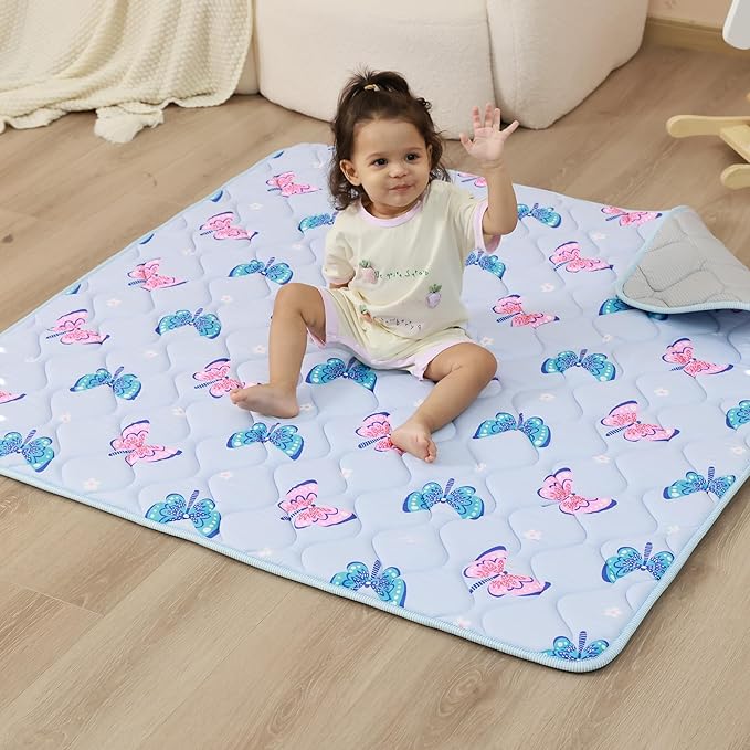 Viviland Baby Play Mat 50" x 50", Extra Thick Big Baby Mat for Baby/Toddler, Non-Slip & Machine Washable (Purple Butterflies)
