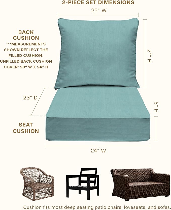 Honeycomb Outdoor Deep Seat, 24 x 23, Textured Solid Coastal Blue Chair Cushion for Patio Furniture