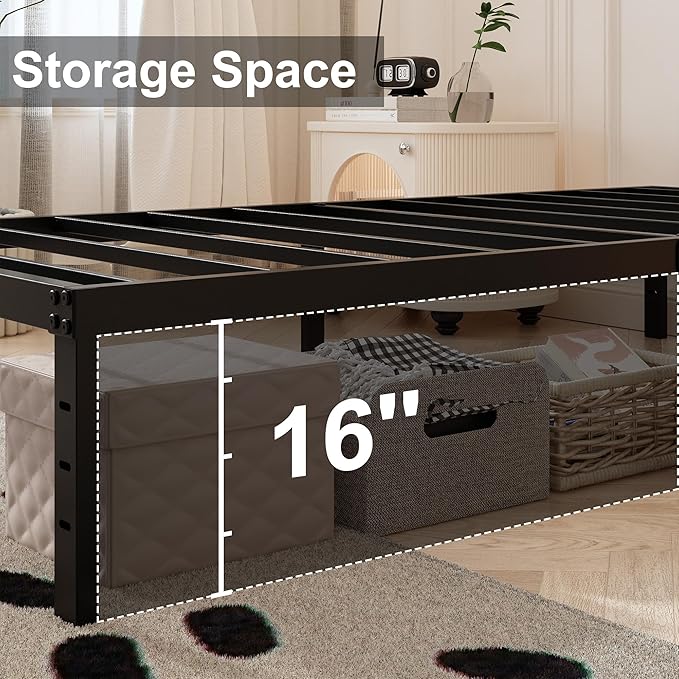 18 Inch Full Size Bed Frame with Skirt, Heavy Duty Metal Bed Frame Full, No Box Spring Needed, Support Up to 3000 lbs, Easy Assembly, Noise Free, Black