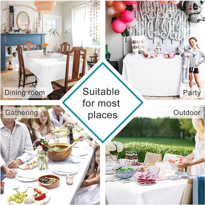 Hiasan White Rectangle Tablecloth - Waterproof Washable Polyester Fabric Table Cloth for Buffect Dining Birthday Party Wedding, 60 x 140 Inch