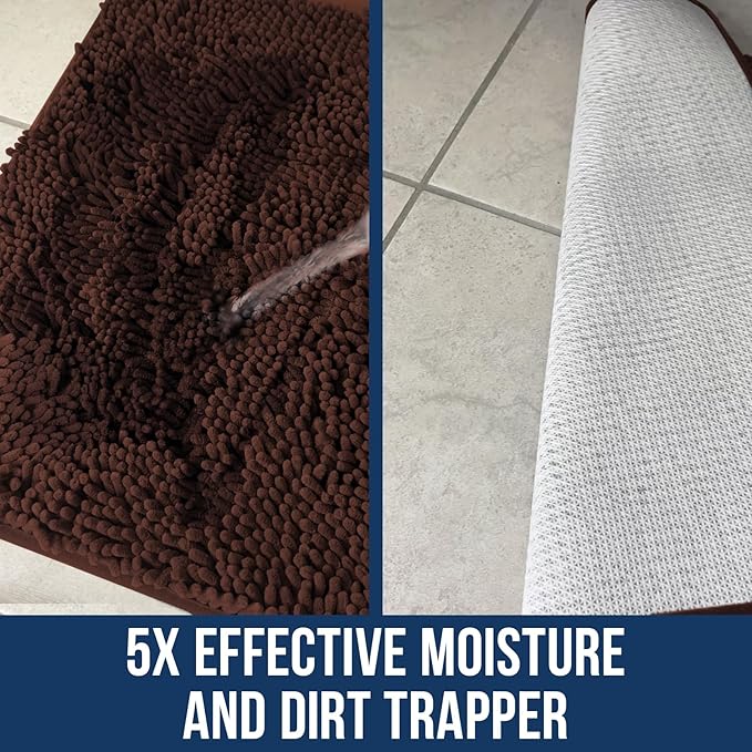 Muddy Mat Chenille Bathroom Rugs Quick Dry Microfiber Mats Non Slip Washable, Extra Thick, Soft and Highly Absorbent Bath Mats for Bathroom, Kitchen, and Shower Floor - Brown Medium 30"X19"