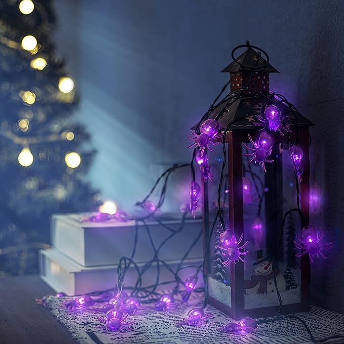 Oopswow Halloween Decor Spider String Lights, Solar String Light,2PACK 20ft 30 LED Outdoor Decorative Lights for Patio, Garden, Gate, Yard, Halloween Christmas Decoration (2Pack,Spider)