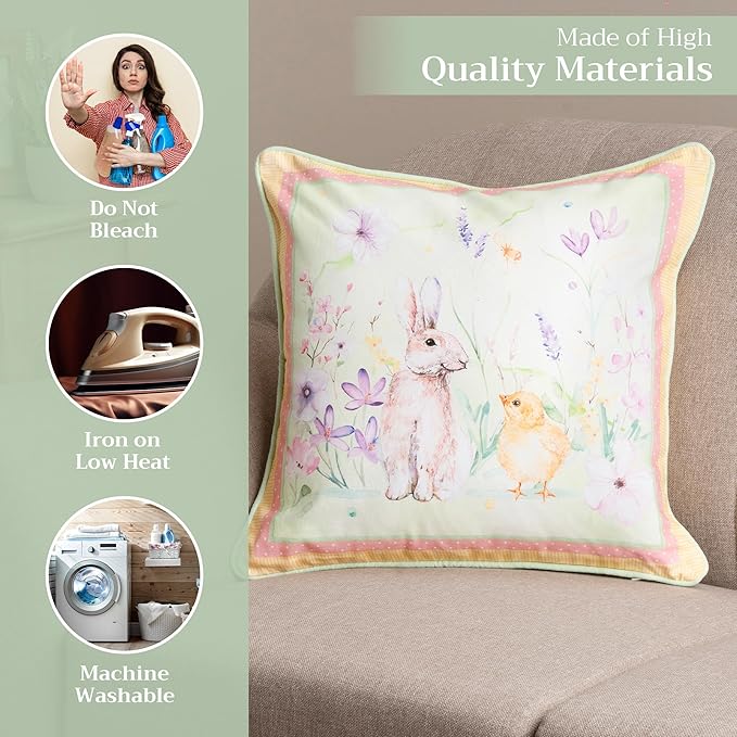 Maison d' Hermine Decorative Pillow Covers 20x20 Inch Square 100% Cotton Throw Pillow Covers with Invisible Zipper Cushion Case for Living Room Couch, Chair, Sofas, Bedroom, Home (Easter Zest)