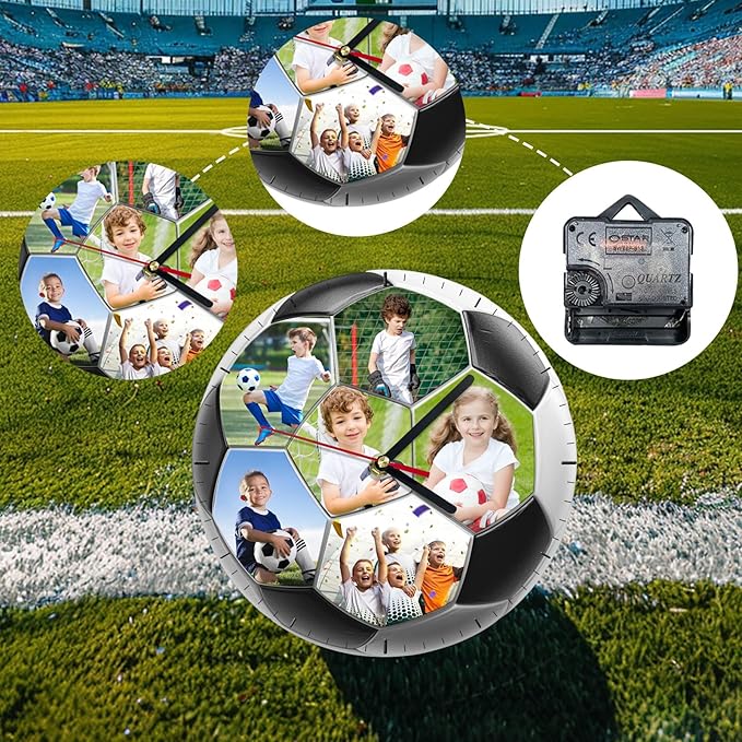 Custom Wall Clock, Personalized Clocks with Picture, Customized Silent Sports Ball Clock for Living Room Kids Bedroom, Birthday Rugby Style