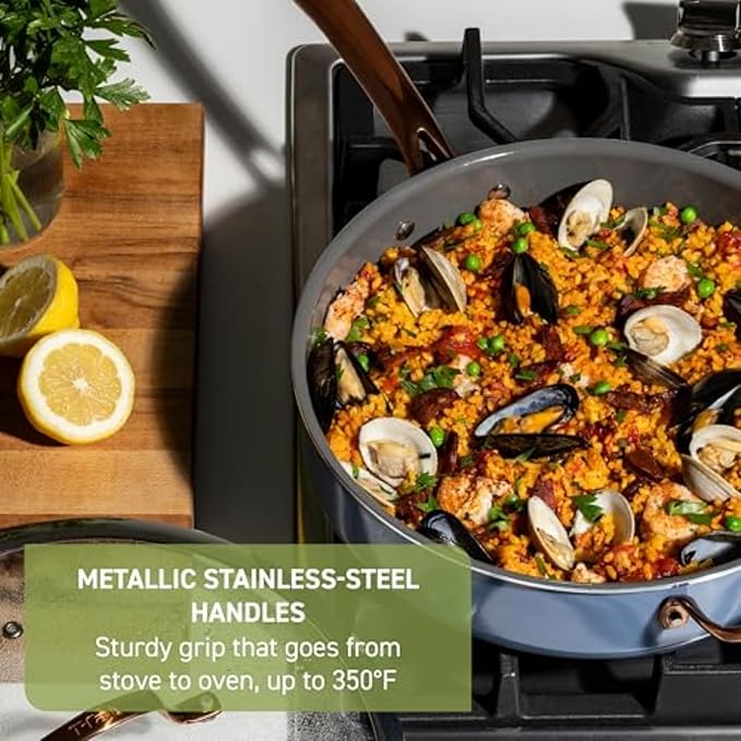 T-Fal Preserve Ceramic Nonstick Frying Pan 2-Pc Set, 8.5" & 11", Made without PFOA and PTFE, Oven Broiler Safe up to 350°F Cookware, InoCeram Glide Technology, Frying Pan Skillet, Pots & Pans, Blue