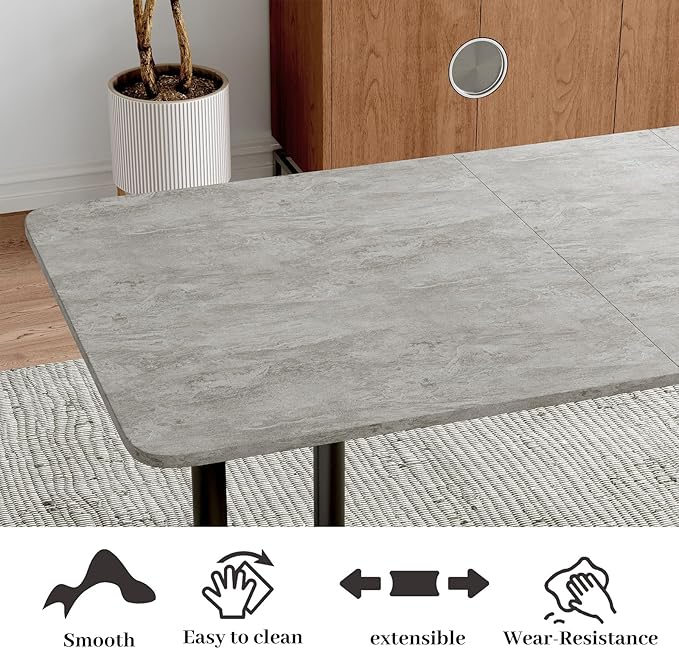 63"- 78.7" Extendable Dining Table Set for 6, Modern Kitchen Table with 6 Dining Chairs for 4-6 Person, Thickened Expandable Wooden Table with Metal Legs for Dining Room, Kitchen
