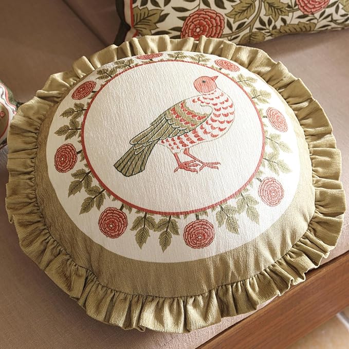 Throw Pillow Covers Pack of 4,Brown Cozy Velvet Farmhouse with Birds and Floral Pattern Pillowcases,Decoration Square Round Lumbar Pillows Cushion Covers for Couch Sofa Bed Car Chair