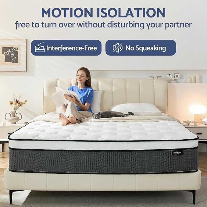Queen Mattress, 12 Inch Queen Size Hybrid Mattress in a Box, Medium Firm Mattresses for Pressure Relief, Pocket Springs Mattress