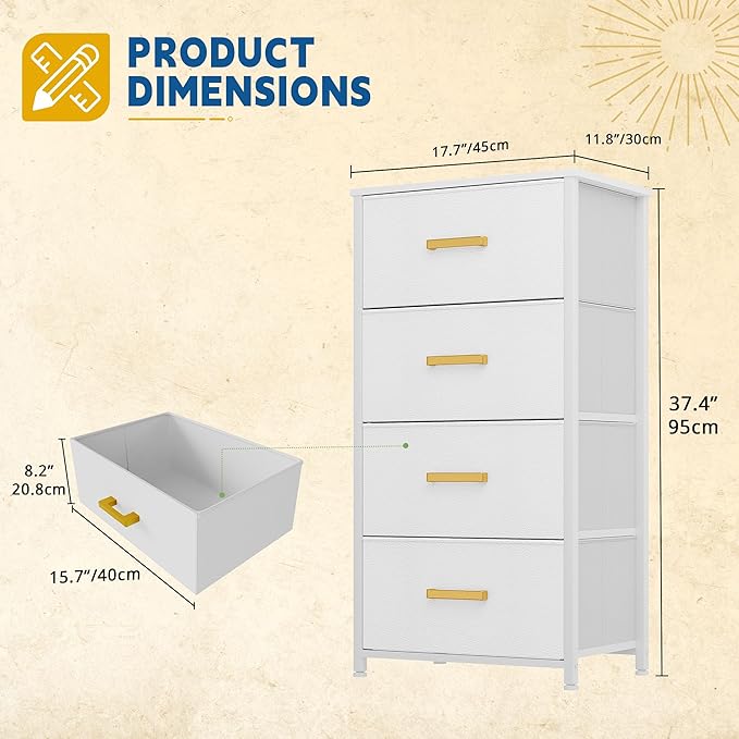 DWVO Dresser with 4 Drawers - Fabric Storage Tower, Organizer Unit for Bedroom, Living Room, Hallway, Closets