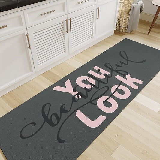 MontVoo-Bath Mat Rug Long Non Slip Super Absorbent Bathroom Runner Stain Resistant Quick Dry Thin Bathroom Mat Fit Under Door-17"x50",Pink