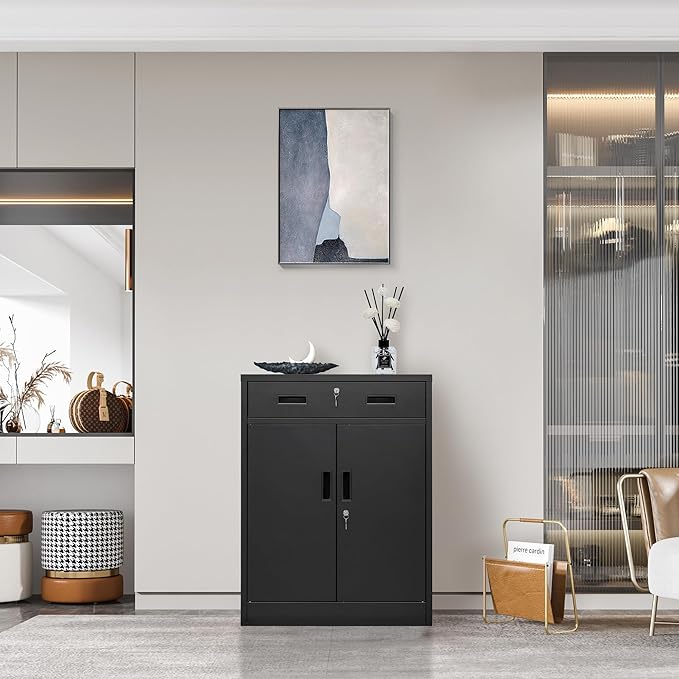 Storage Cabinet, 36 Inch Tall Metal Storage Cabinet with Doors and Shelves, Metal Cabinet with Drawers, Pantry Cabinets for Kitchen Storage, Garage Cabinet for Living, Dining Room.