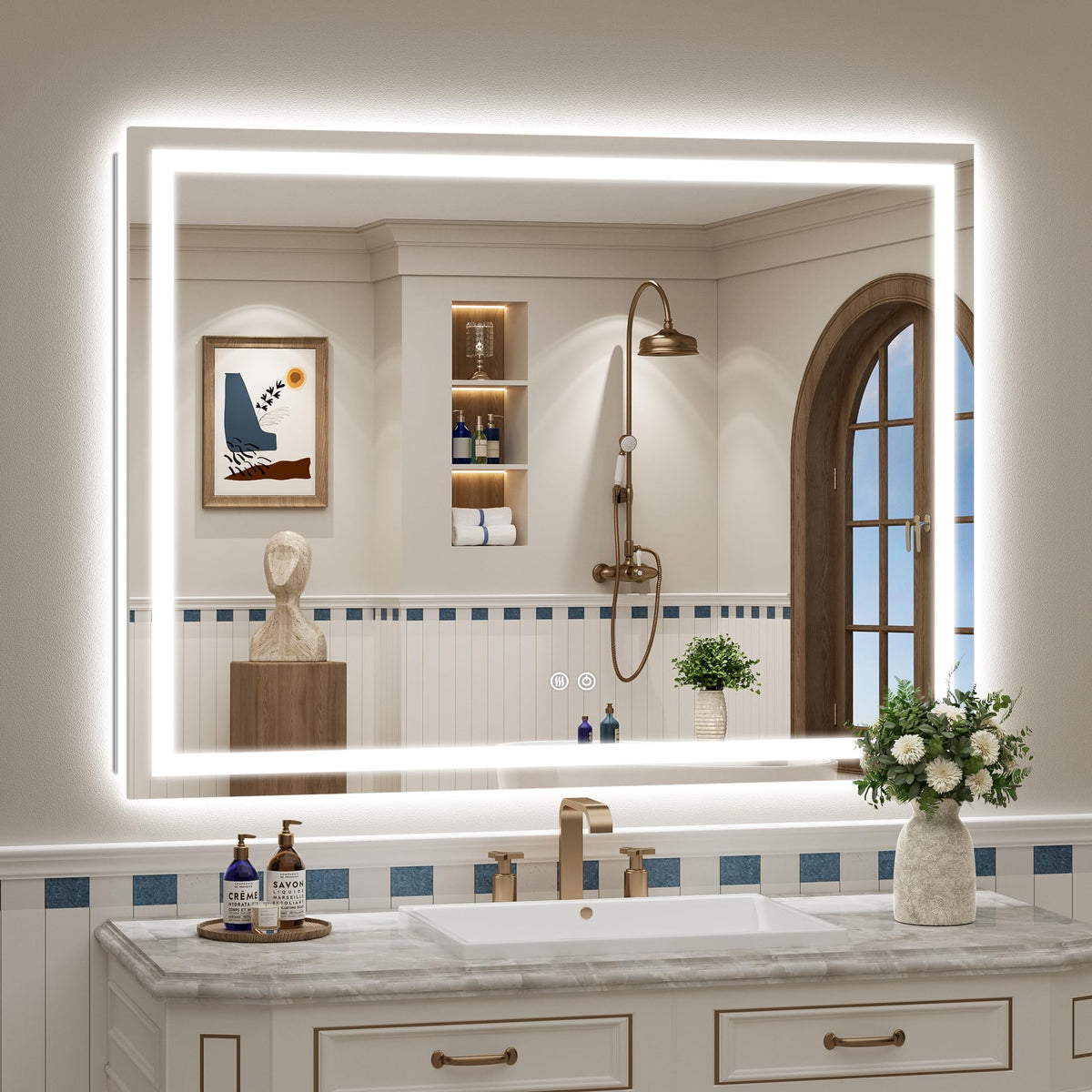 VEEYLOS 48x36 Inch LED Bathroom Mirror with Lights, Backlit & Front Lit