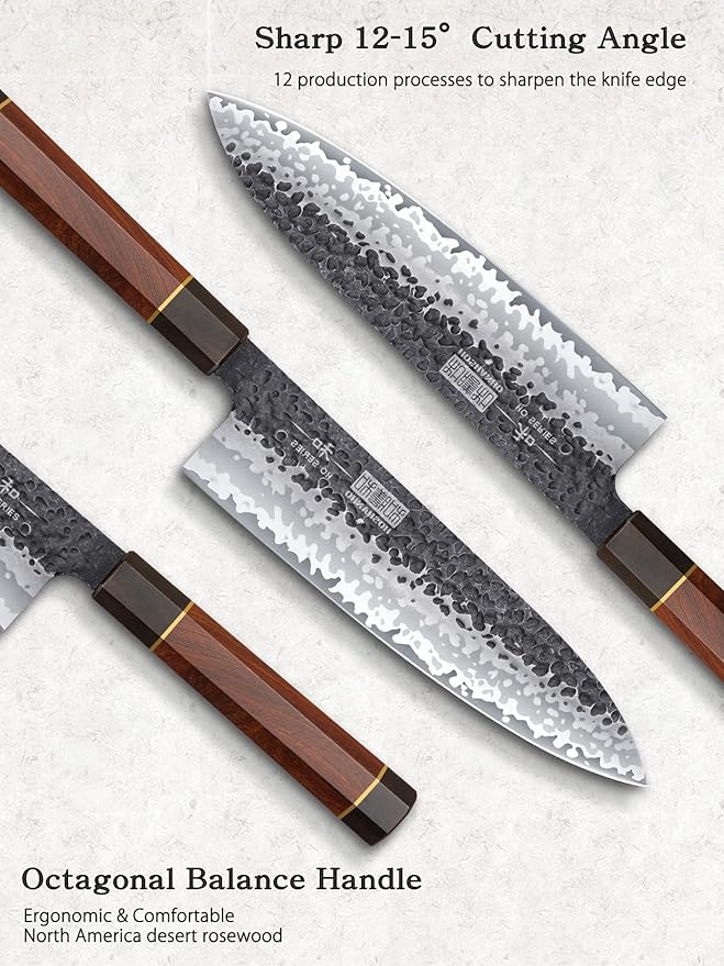 3 Pieces Knife Set, Professional High Carbon Steel Kitchen Knives Set, Ultra Sharp Japanese Chef Knife Set with Ergonomic Handle & Gift Box