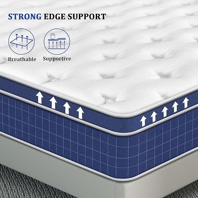 inight 14 Inch Full Size Mattress, Hybrid Full Mattress in a Box for Comfort Night, Gel Memory Foam Medium Firm Mattress with Wrapped Pocket Coils for Lumbar Support Pressure Relief, 180 Night Trial