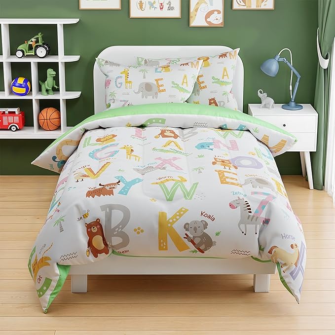 SANDJEST Alphabet Duvet Cover Sets Twin Size for Kids Boys Girls, Include 1 Polyester Comforter Cover 68x86 Inches and 1 Pillowcase 20x26 Inches, Comforter Not Included, Gift for Christmas Birthday