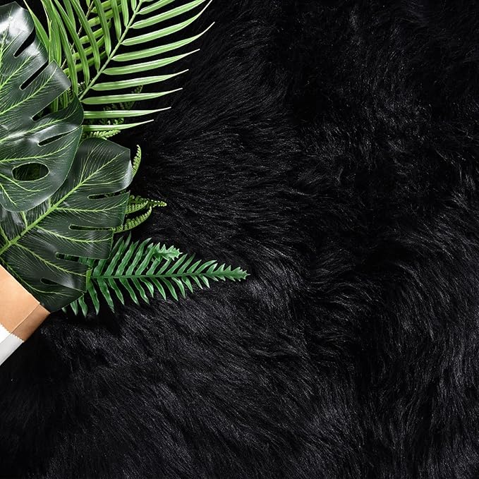 Latepis 2x10 Runner Black Faux Sheepskin Fur Rug Washable Shag Rugs Fluffy Carpet for Bedroom for Home Decor Rectangle
