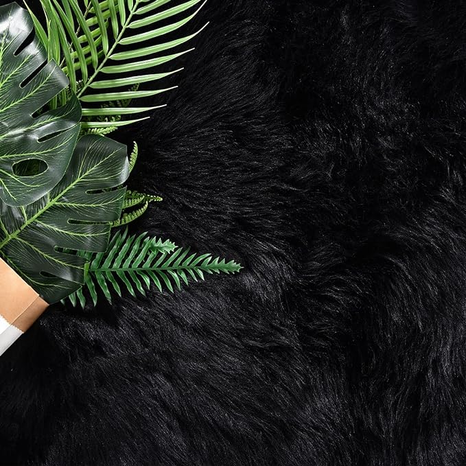 Latepis Black Rugs for Bedroom 3x5 Throw Rug Shag Washable Faux Fur Sheepskin Rug for Living Room Floor Plush Soft Rugs Cute Room Decor Rectangle