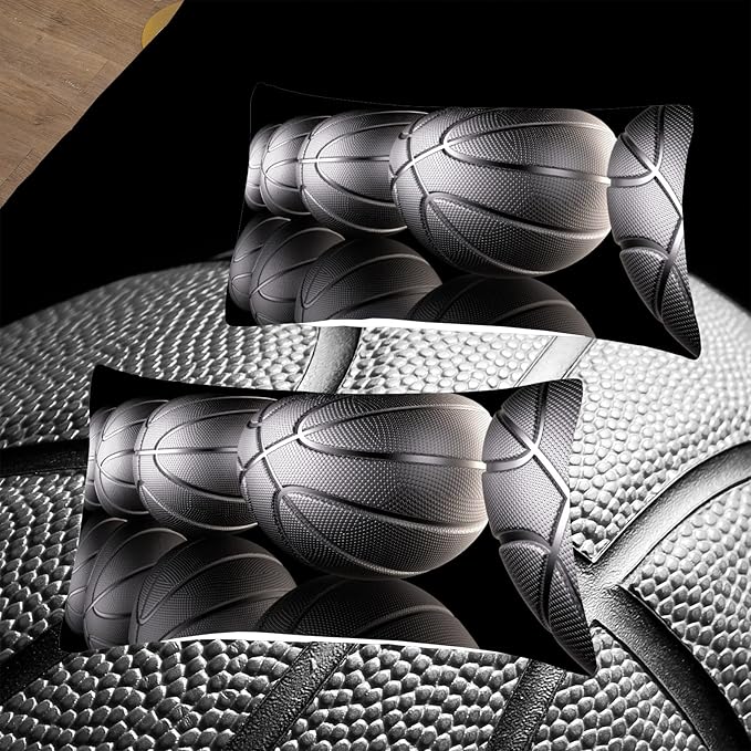 Tailor Shop Twin Size Basketball Comforter Set for Boys Kids Teens Ultra Soft Microfiber Sports Theme Black and Gray Basketball Bedding Sets with 1 Comforter and 1 Pillowcase…