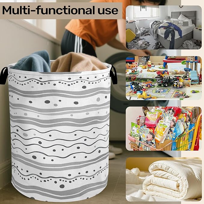 Modern Gray Lines Laundry Basket - Heavy Duty 60L Dirty Clothes Organizer, Water Resistant Foldable Hamper for Men Women