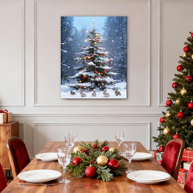 Framed Christmas Pictures Wall Decor,Vintage Pine Tree Prints,Winter Christmas Canvas Wall Art Decoration for Bedroom Bathroom Living Room Rustic Xmas Holiday Gifts (Christmas Tree 17, 20'' X 32'')