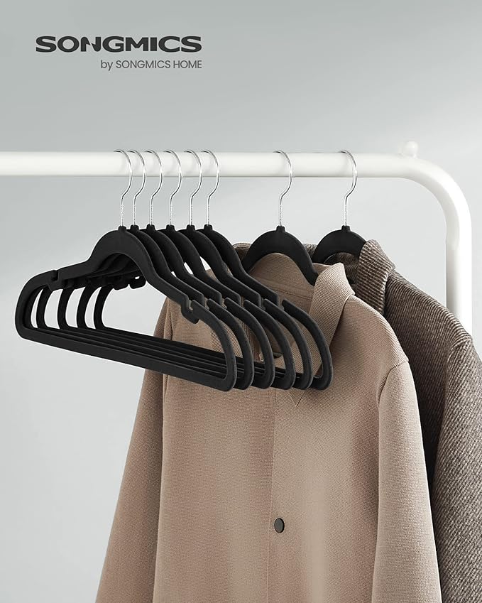 SONGMICS Velvet Hangers 20 Pack, Non-Slip Clothes Hangers, Suit Hangers with Shoulder Notches, Pants Bar, 360° Swivel Hook, Space-Saving, for Closet, Ink Black UCRF029B02
