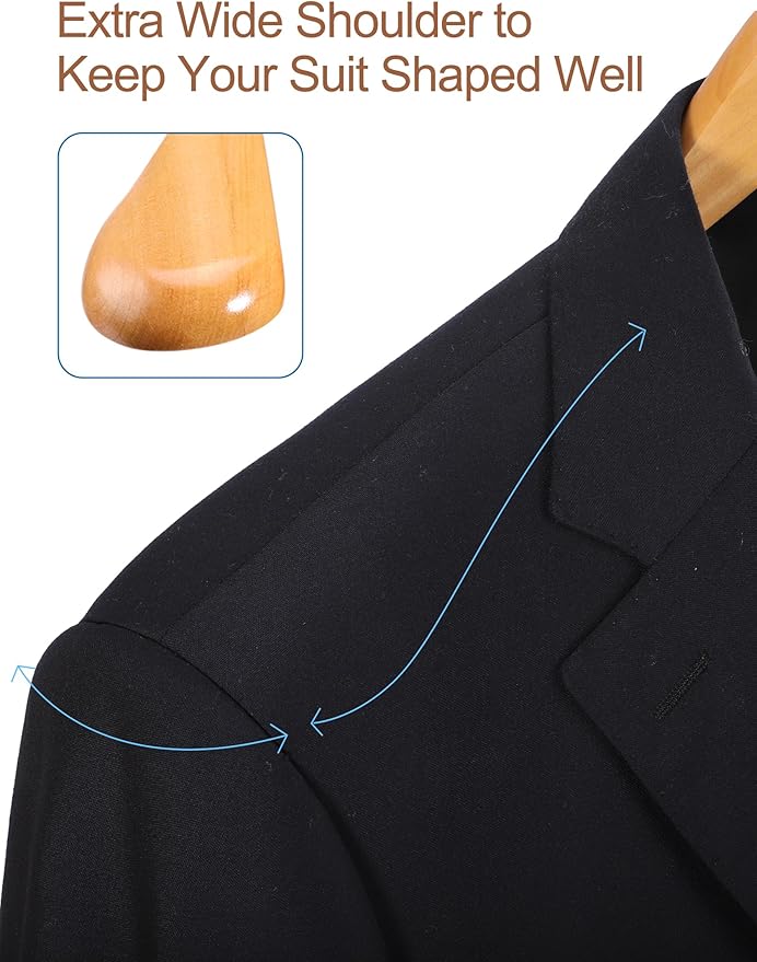 HOUSE DAY Wide Shoulder Wooden Hangers, Suit Hangers with Non Slip Pants Bar, Smooth Finish 360° Swivel Hook High-Grade Solid Wood Coat Hangers for Dress, Jacket, Heavy Clothes Hanger 6 Pack (Natural)