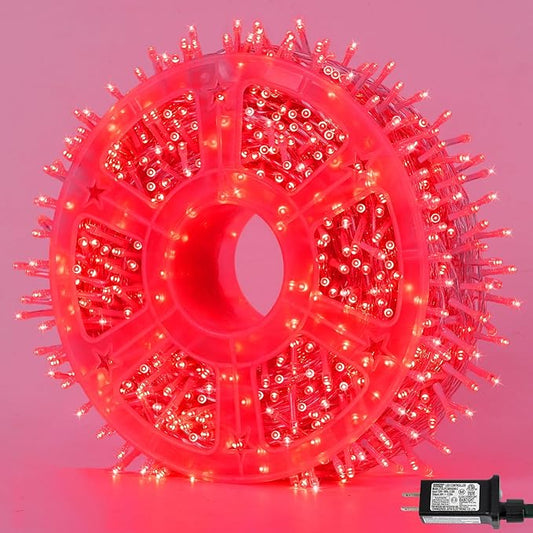 QITONG 165ft 500 LED Red Halloween Lights Outdoor Waterproof, Clear Wire String Lights Plug in, 8 Modes Christmas Light Indoor