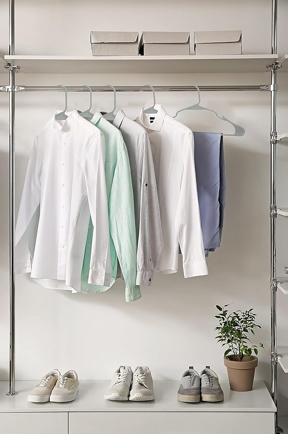 Royale Linens 20 Pack Grey Plastic Hangers for Clothes - Heavy Duty Clothes Hanger for Everyday Use - Lightweight & Space Saving Notched Plastic Hangers
