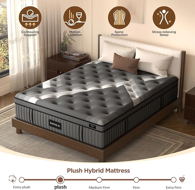 Queen Mattress,Lechepus 14Inch Soft Memory Foam Hybrid Mattress in box,Plush Feel Queen Size Mattress with Supportive Pocket Coil for Back Pain Relief,Motion Isolation, None of Fiberglass