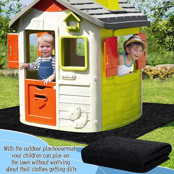 Outdoor Playhouse Mat - 53'' x 53'' Portable Outdoor Play House Activity Rug with Non Slip Backing Felt Outside Game House Play Mat Playhouse Pad Rug for Outside Home Floor