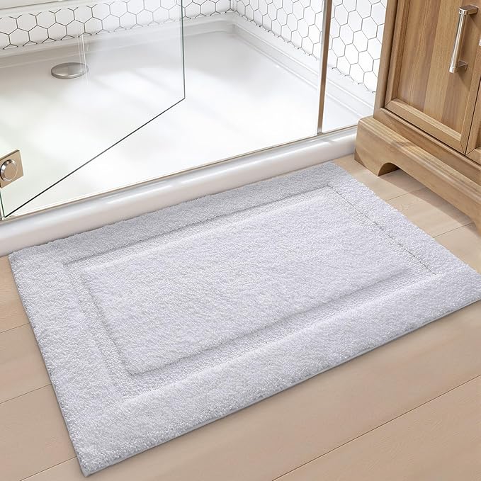 LUMI Ultra Soft Bathroom Rugs Non Slip with Rubber Backing, Absorbent Washable Bath Mat Quick Dry, Upgraded Premium Microfiber Plush Carpet for Bathtub and Shower Floor, White, 24x36