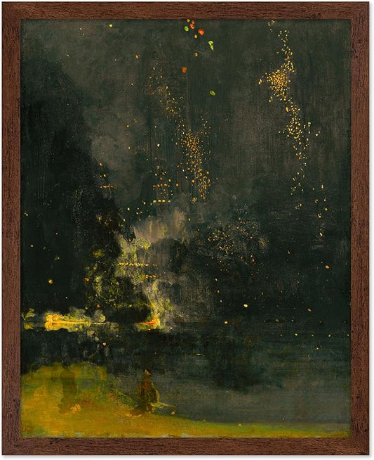 Poster Master Vintage Nocturne in Black and Gold Painting Poster - Retro The Falling Rocket Print - Abstract Art - Moody Art - Landscape Art - Office or Living Room Decor, 8x10 Brown Framed
