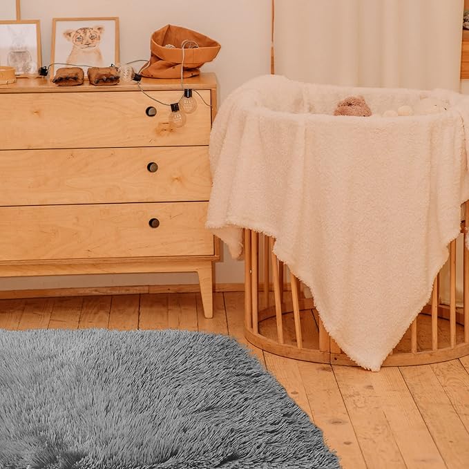 TTLOJ Rectangle Rug for Play Tent, Decorative Area Rug, Fluffy Soft Mat Pad for Kids' Playhouse, Nursery, Children's Room Decor, Dormitory Velvet 50.5" Lx38.5" W Gray